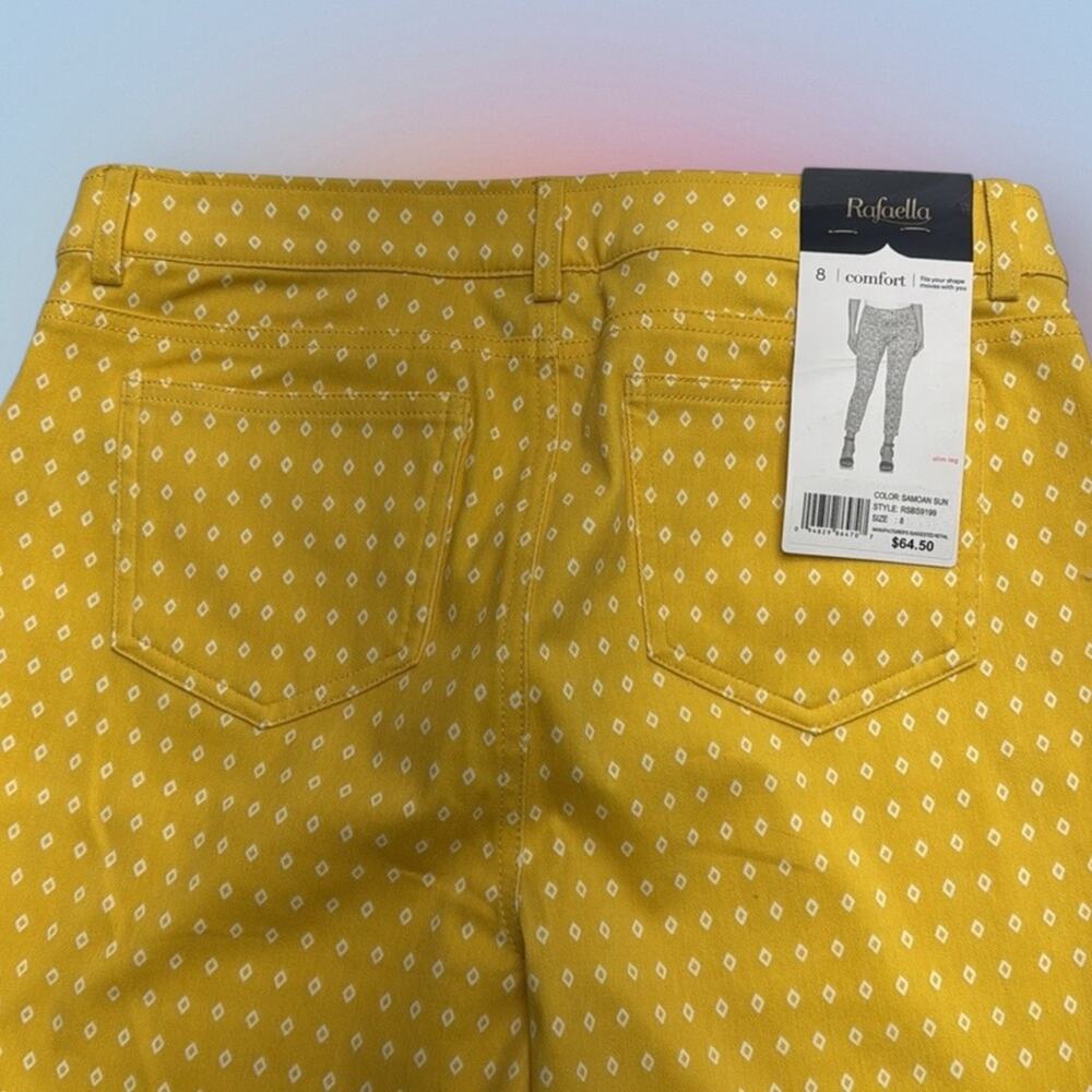 RAFAELLA Women’s 8 Bright Yellow Patterned Pull On Pants - Picture 3 of 4